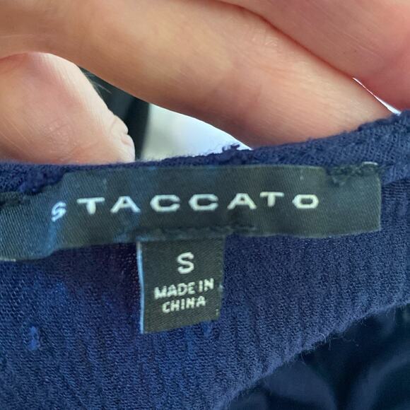 Staccato 3/4 sleeve navy blue blouse small flutter sleeves - Picture 6 of 7